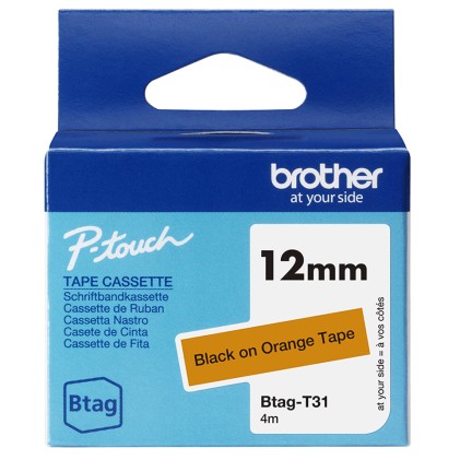 ORIGINALE Brother Nastro Nero su arancione Btag-T31 Btag-T31