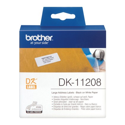 ORIGINALE Brother Etichette Nero su bianco DK-11208 etichette in carta per indirizzi, 38x90 mm bianco 400 et./ruolo