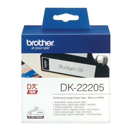 ORIGINALE Brother Etichette Nero su bianco DK-22205 etichetta a lunghezza continua, 62mm bianco 30,48m