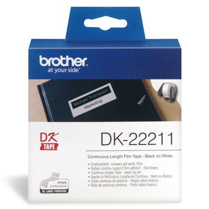 ORIGINALE Brother Etichette Nero su bianco DK-22211 etichetta a lunghezza continua, 29mm x 15,24 m bianco