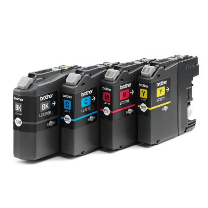 ORIGINALE Brother Multipack nero / ciano / magenta / giallo LC-121 LC121VALBPDR 300 pagine 4 cartucce di inchiostro LC121: BK+C+M+Y