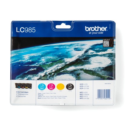 ORIGINALE Brother Multipack nero / ciano / magenta / giallo LC-985 LC985VALBPDR 4 cartucce d&#39;inchiostro LC-985: Bk+C+M+Y