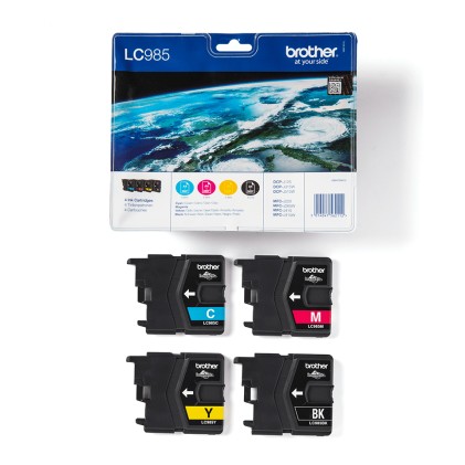 ORIGINALE Brother Multipack nero / ciano / magenta / giallo LC-985 LC985VALBPDR 4 cartucce d'inchiostro LC-985: Bk+C+M+Y