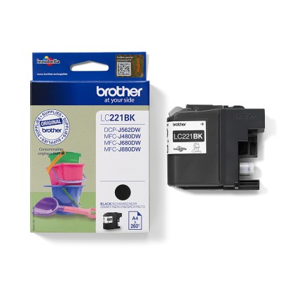 ORIGINALE Brother Cartuccia d'inchiostro nero LC221BK LC-221 260 pagine 7,1ml