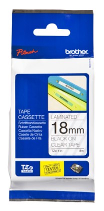 ORIGINALE Brother Nastro Nero su trasparente TZe-141 TZ-141 18 mm x 8 m, laminato