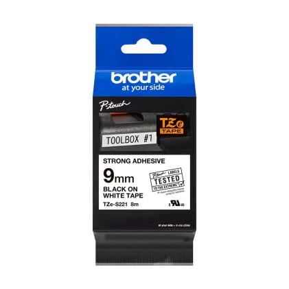 ORIGINALE Brother Nastro Nero su bianco TZe-S221 TZ-S221 9 mm x 8 m, laminato