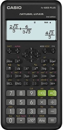 Calcolatrice scientifica Casio FX-82ES PLUS-2 con display LCD a 12 cifre - 252 funzioni - Fattorizzazione in numeri primi, numeri interi casuali, combinazioni e permutazioni, ecc. - Custodia protettiva - Software in inglese - Nera