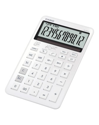 Calcolatrice da tavolo compatta Casio JW-200DQ con display LCD a 12 cifre - Calcola tasse, percentuali, radici quadrate, ecc. - Alimentazione solare e a batteria - Bianca