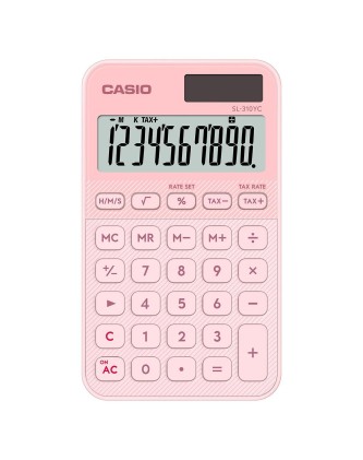 Calcolatrice tascabile Casio SL-310YC con display LCD a 10 cifre - Calcolatrice fiscale - Alimentazione solare e a batteria - Compatta e leggera - Rosa chiaro