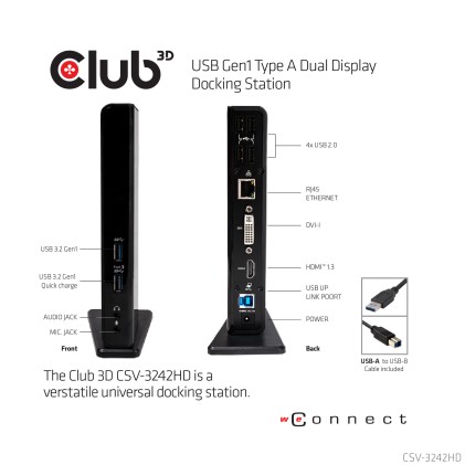 Club3D Mini Docking Station Usb Type A 3.1 Gen 1 Dual Display 1200P