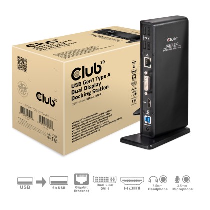 Club3D Mini Docking Station Usb Type A 3.1 Gen 1 Dual Display 1200P