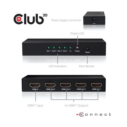 Club3D Hdmi 4K60Hz 2.0 Uhd Splitter 4 Ports