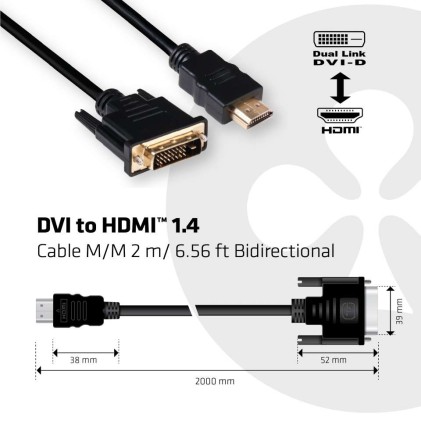 Club3D Dvi-D To Hdmi 1.4 Cable M/M 2M 6.56Ft