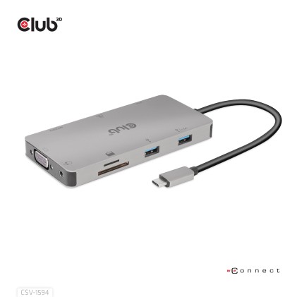 Club3D Hub Usb Gen1 Type-C 9-In-1, Hdmi, Vga, 2X Usb Gen1 Type-A, Rj45, Sd/Micro Sd, Usb Gen1 Type-C