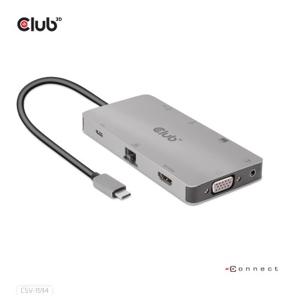 Club3D Hub Usb Gen1 Type-C 9-In-1, Hdmi, Vga, 2X Usb Gen1 Type-A, Rj45, Sd/Micro Sd, Usb Gen1 Type-C