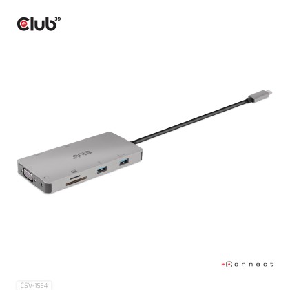 Club3D Hub Usb Gen1 Type-C 9-In-1, Hdmi, Vga, 2X Usb Gen1 Type-A, Rj45, Sd/Micro Sd, Usb Gen1 Type-C