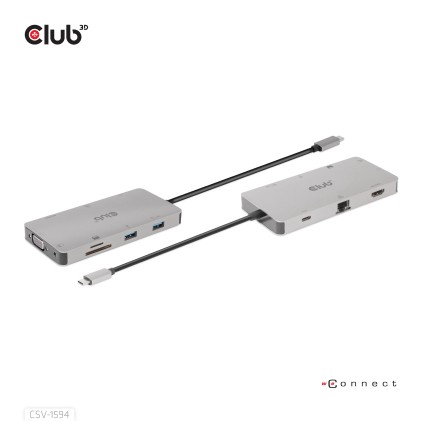 Club3D Hub Usb Gen1 Type-C 9-In-1, Hdmi, Vga, 2X Usb Gen1 Type-A, Rj45, Sd/Micro Sd, Usb Gen1 Type-C