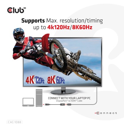 Club 3D Adattatore Displayport 1.4 To Hdmi 4K 120Hz M/F