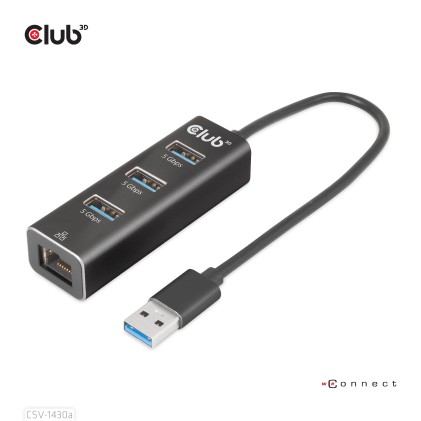 Club3D Hub Usb 3.2 Gen1 Type A 3-Ports Gigabit Ethernet