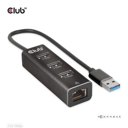 Club3D Hub Usb 3.2 Gen1 Type A 3-Ports Gigabit Ethernet
