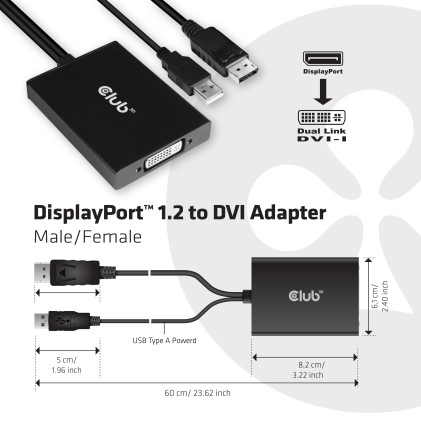 Club3D Displayport To Dual Link Dvi-I Dual Link Active Adapter Max Res 4K30Hz