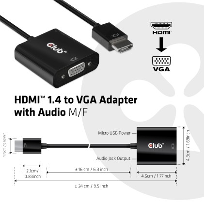 Club3D Hdmi 1.4 To Vga Active Adapter With Audio M/F