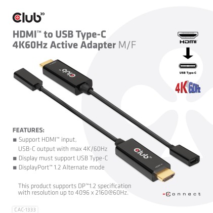 Club3D Adattatore Hdmi 2.0 To Usb C 4K 60Hz M/F