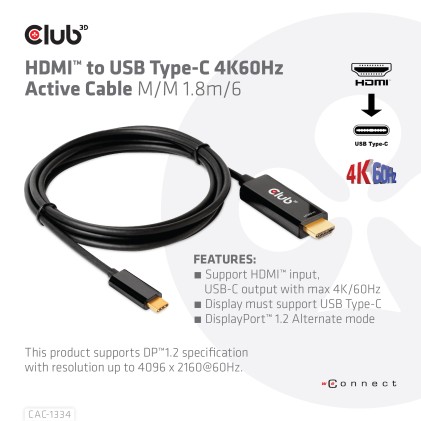 Club3D Cavo Hdmi 2.0 To Usb C 4K 60Hz 1,8M/6Ft M/M