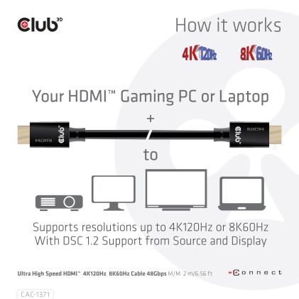 Club3D Hdmi 2.1 Male To Hdmi 2.1 Male Ultra High Speed 10K 120Hz  1M/ 3.28Ft