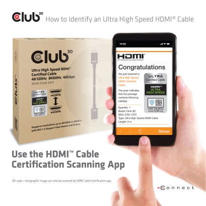 Club3D Hdmi 2.1 Male To Hdmi 2.1 Male Ultra High Speed 10K 120Hz  2M/ 6.56Ft