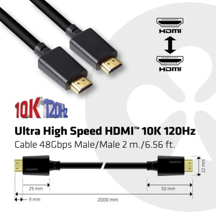 Club3D Hdmi 2.1 Male To Hdmi 2.1 Male Ultra High Speed 10K 120Hz  2M/ 6.56Ft