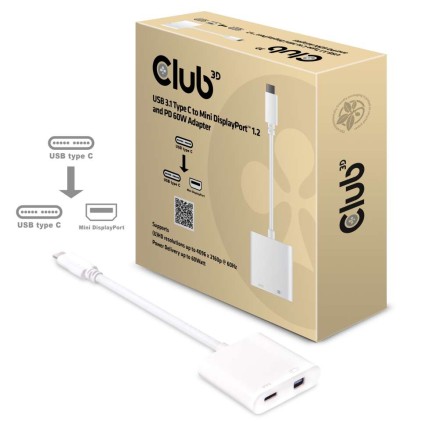 Club3D Adattatore Usb 3.1 Type C To Mdp 1.2+ Pd 60 W