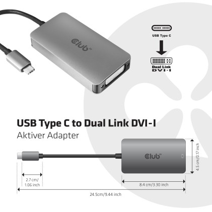 Club3D Usb Type C To Dvi Dual Link Supports 4K30Hz Resolutions
