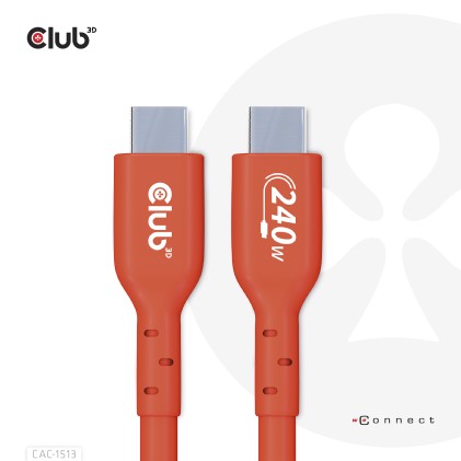 Club 3D Usb2 Type-C Bi-Directional Usb-If Certified Cable Data 480Mb, Pd 240W(48V/5A) Epr M/M 3M / 9