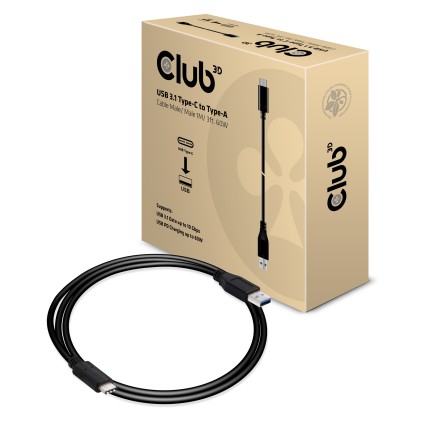 Club3D Usb Type C 3.1 Gen 2 Male (10Gbps) To Type A Male Cable 1Meter /  3.28Feet