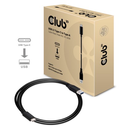Club3D Usb Type C 3.1 Gen 2 Male (10Gbps) To Type A Male Cable 1Meter /  3.28Feet