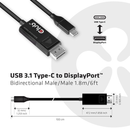 Club3D Usb Type C To Dp 1.4 8K60Hz Hdr  1.8M Cable