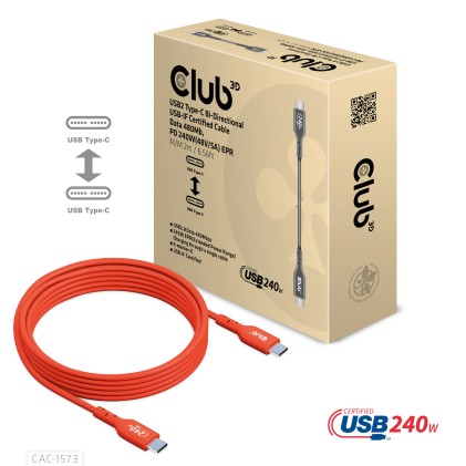 Club3D Usb2 Type-C Bi-Directional Cable, Data 480Mb, Pd 240W(48V/5A) Epr M/M 2M/6.56Ft
