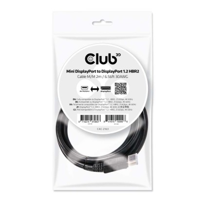 Club3D Mini Display Port 1.2 Male To Display Port Male Cable 2 Meters 4K 60Hz  Bi-Directional