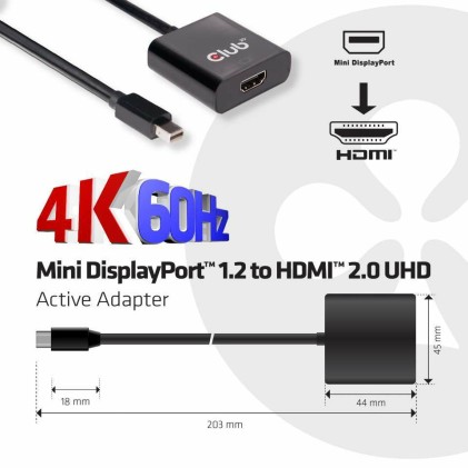 Club3D Adattatore Mini Displayport 1.2 Male To Hdmi 2.0 Female 4K 60Hz Uhd/3D Active