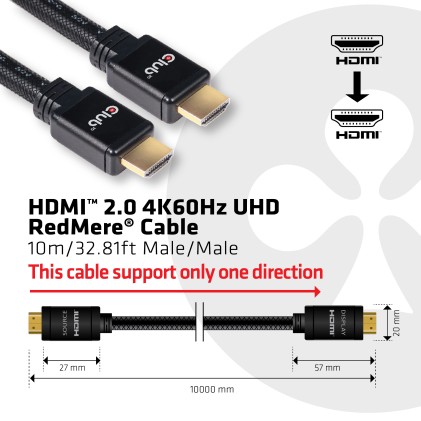 Club3D Hdmi 2.0 Male To Hdmi 2.0 Male  High Speed 4K60Hz Uhd - Redmere 10M/32.8Ft