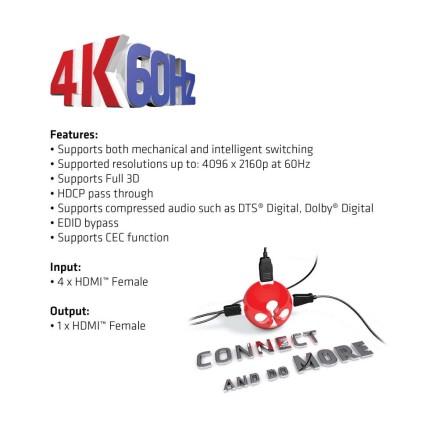 Club3D Hdmi 4K60Hz 2.0 Uhd Switchbox 4 Ports