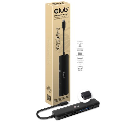 Club3D Usb Type C 7 In 1 Hub To Hdmi 4K60Hz+Sdtf Card Slot+2Xusba + Usb C Pd +Rj45