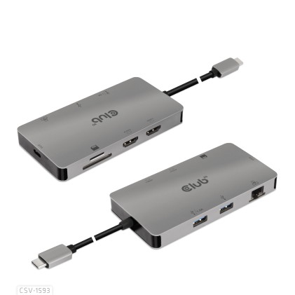 Club3D Usb 3.2 Gen1 Type-C 8-In-1 Hub With 2X Hdmi, 2X Usb-A, Rj45, Sd/Micro Sd Card Slots And Usb