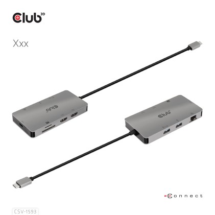 Club3D Usb 3.2 Gen1 Type-C 8-In-1 Hub With 2X Hdmi, 2X Usb-A, Rj45, Sd/Micro Sd Card Slots And Usb