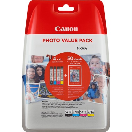 Canon CLI571XL Confezione da 4 cartucce d inchiostro originali - 50 fogli di carta fotografica - 0332C005