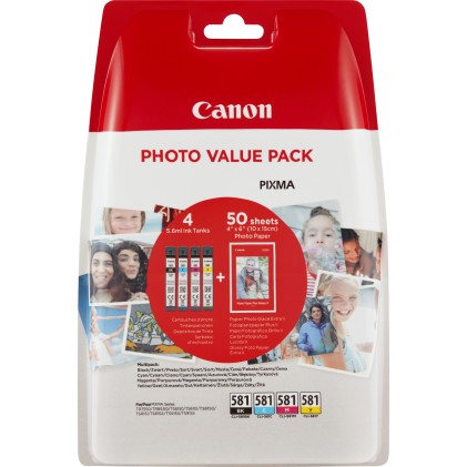 Canon CLI581 Confezione da 4 cartucce d inchiostro originali - 50 fogli di carta fotografica - 2106C005