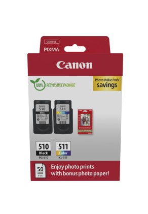 Canon PG-510/CL-511 Confezione multipla da 2 cartucce d'inchiostro originali + 50 fogli di carta fotografica - 2970B017
