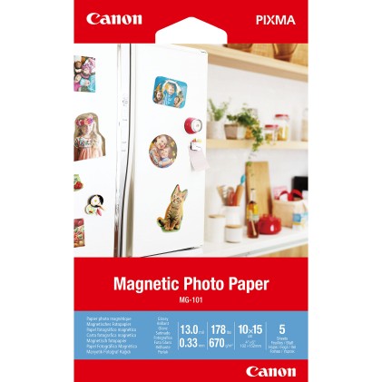 ORIGINALE Canon Carta Bianco 3634C002 MG-101 A6 Carta fotografica magnetica, 10 x 15 cm, 5 fogli, 670 g/mІ.