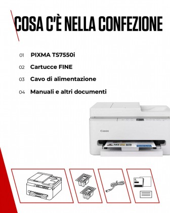 Canon Multifunzione Ink A4 Colore, Pixma Ts7550I, 14Ppm, Fronte / Retro, Adf, Usb/Wifi, 3 In 1, Bian